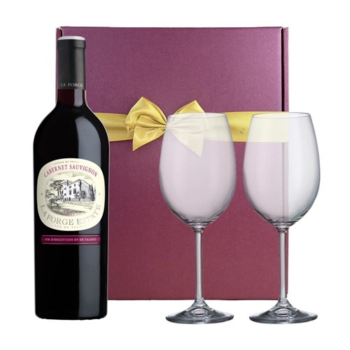 La Forge Cabernet Sauvignon 75cl Red Wine & Wine Glasses Gift Box